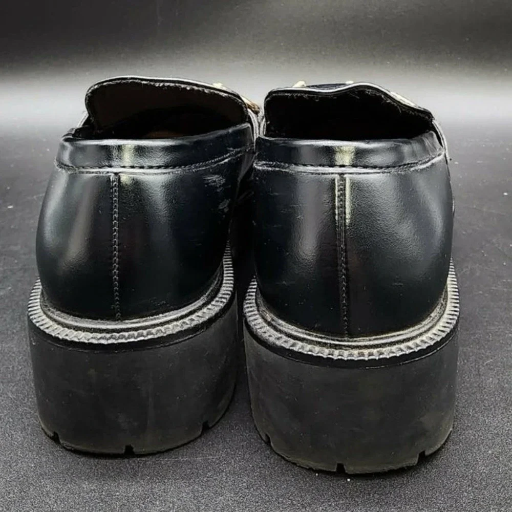 H&M Chunky‎ Platform Horsebit Loafers Black Women Size 6.5 Lug Sole Bit Detail